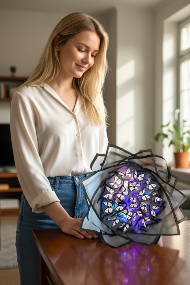 Led Işıklı Kelebek Buketi Siyah  20 Adet Kelebek
