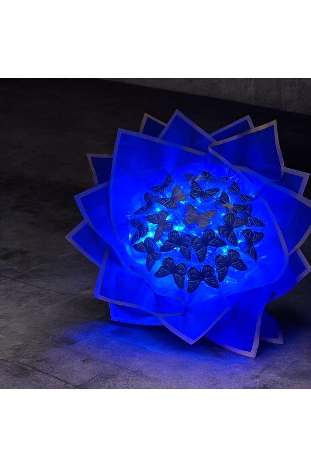 Led Işıklı Lacivert Kelebek Buketi  20 Adet Kelebek