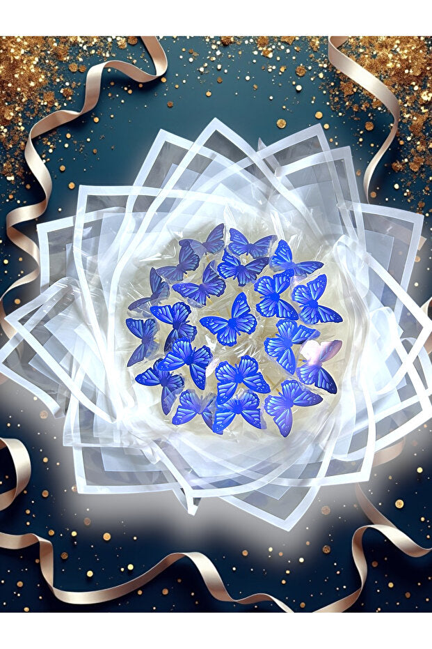 Led Işıklı Mavi Kelebek Buketi  20 Adet Kelebek