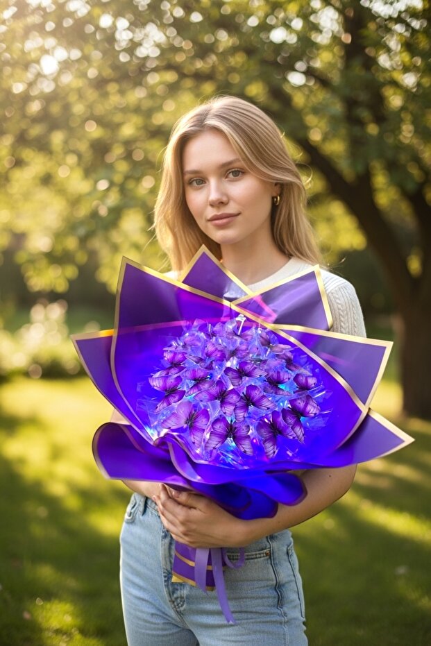 LED IŞIKLI MOR KELEBEK BUKETİ  20 Adet Kelebek