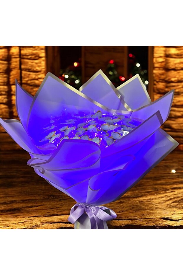 Led Işıklı Lila Mor Kelebek Buketi 20 Adet Kelebek