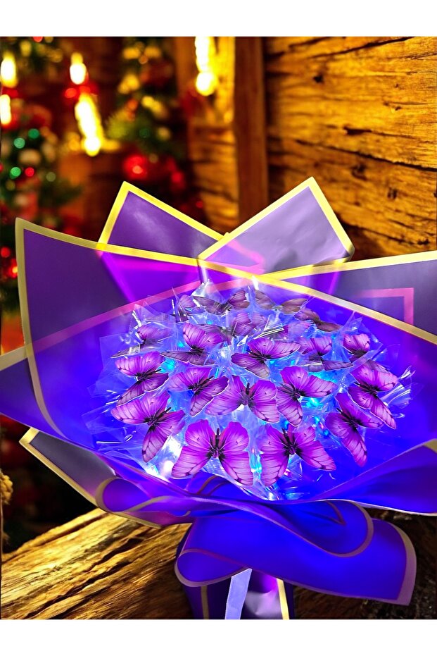 LED IŞIKLI MOR KELEBEK BUKETİ  20 Adet Kelebek