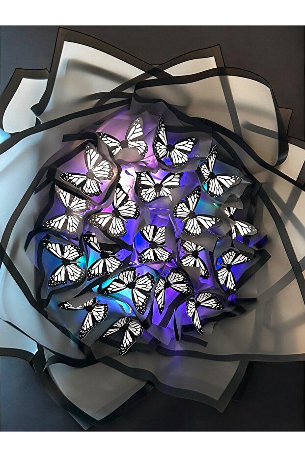 Led Işıklı Kelebek Buketi Siyah  20 Adet Kelebek