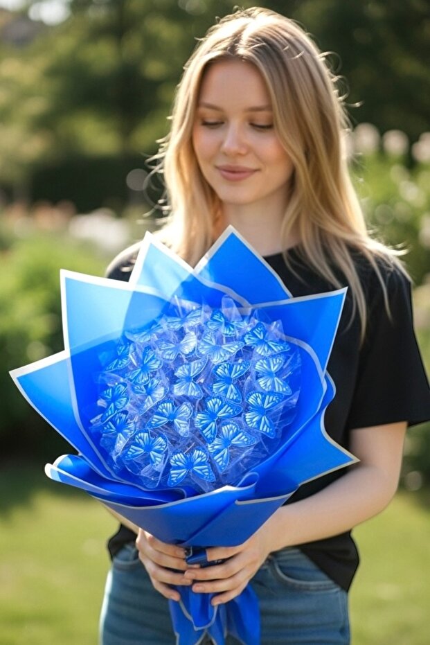 Led Işıklı Lacivert Kelebek Buketi  20 Adet Kelebek